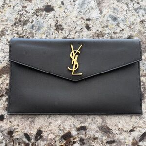 YSL Black Leather Envelope Clutch